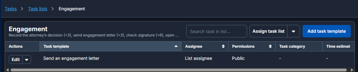 Clio engagement task list