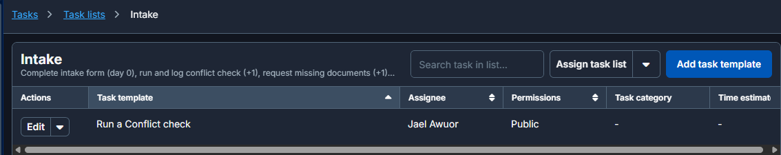 Clio follow-up task list