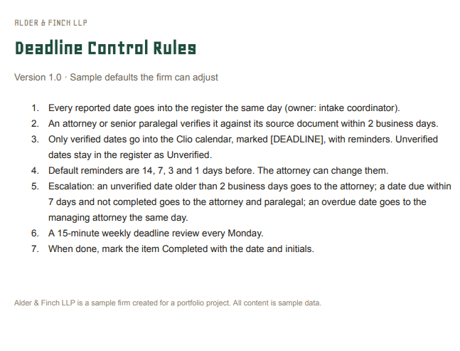Deadline control rules document