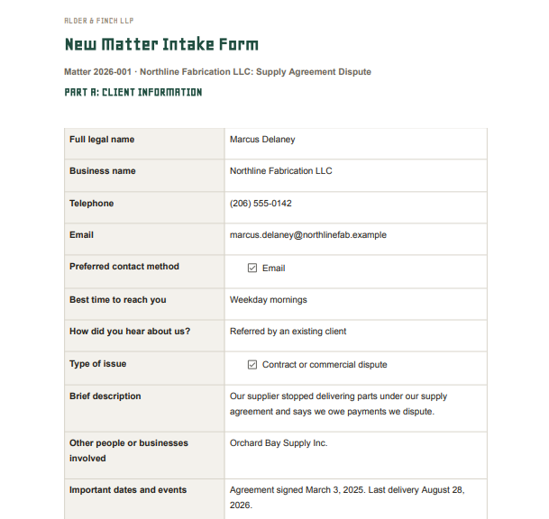 New Matter Intake Form