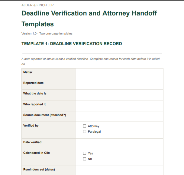 Deadline verification record